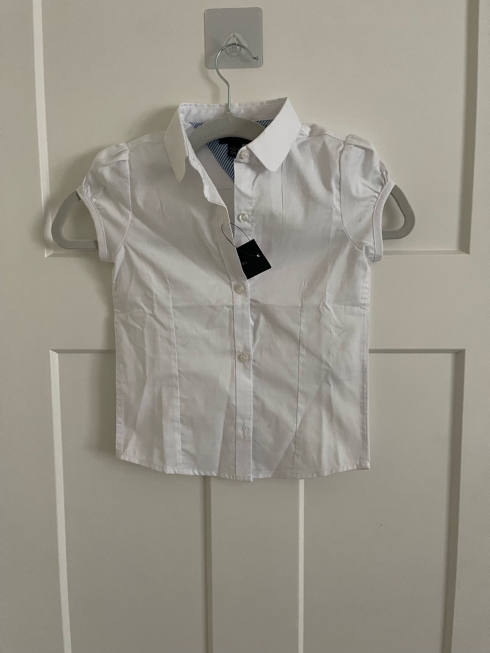 Tommy Hilfiger White Girls Short Sleeve Collared Button-Up Shirt